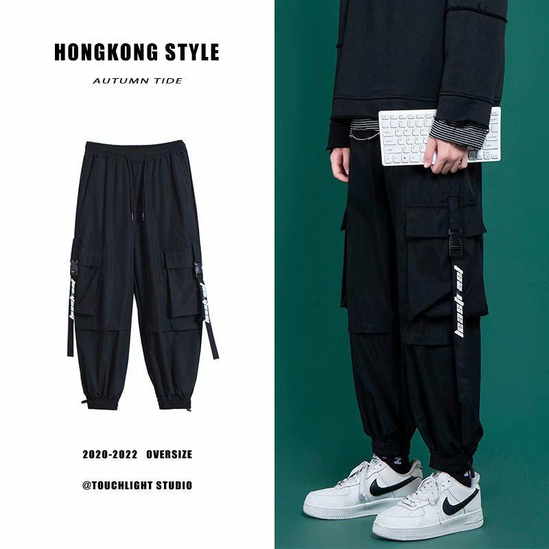 Black Cargo Pants Men'S Fashion Loose Tappered Casual Pants Pink Hip Hop Sports Pants Japanese Streetwear Pants Cargo Sweatpants