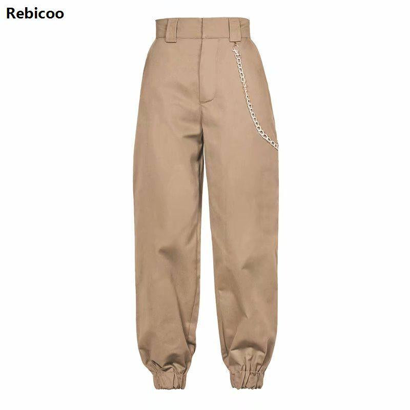 New High Waist Cargo Pants Women Camouflage Sweatpants Joggers Chain Camo Pants Girls Cargo Trousers with Chain Streetwear