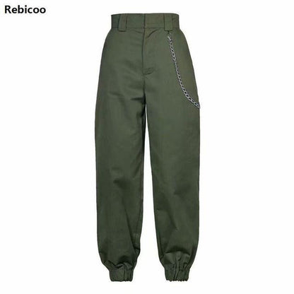 New High Waist Cargo Pants Women Camouflage Sweatpants Joggers Chain Camo Pants Girls Cargo Trousers with Chain Streetwear